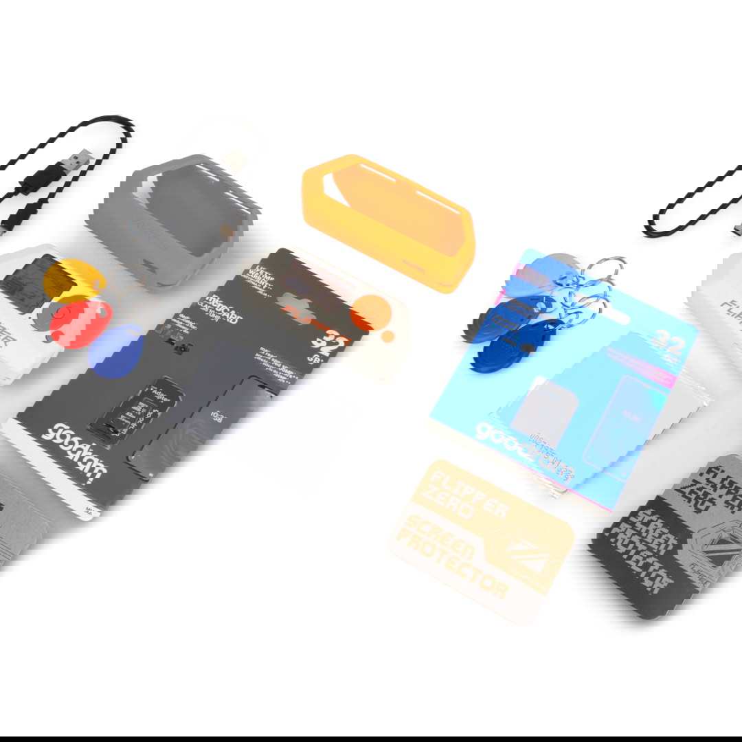 Flipper Zero - zestaw startowy: urządzenie, etui, folia, karta 32GB, tagi RFID